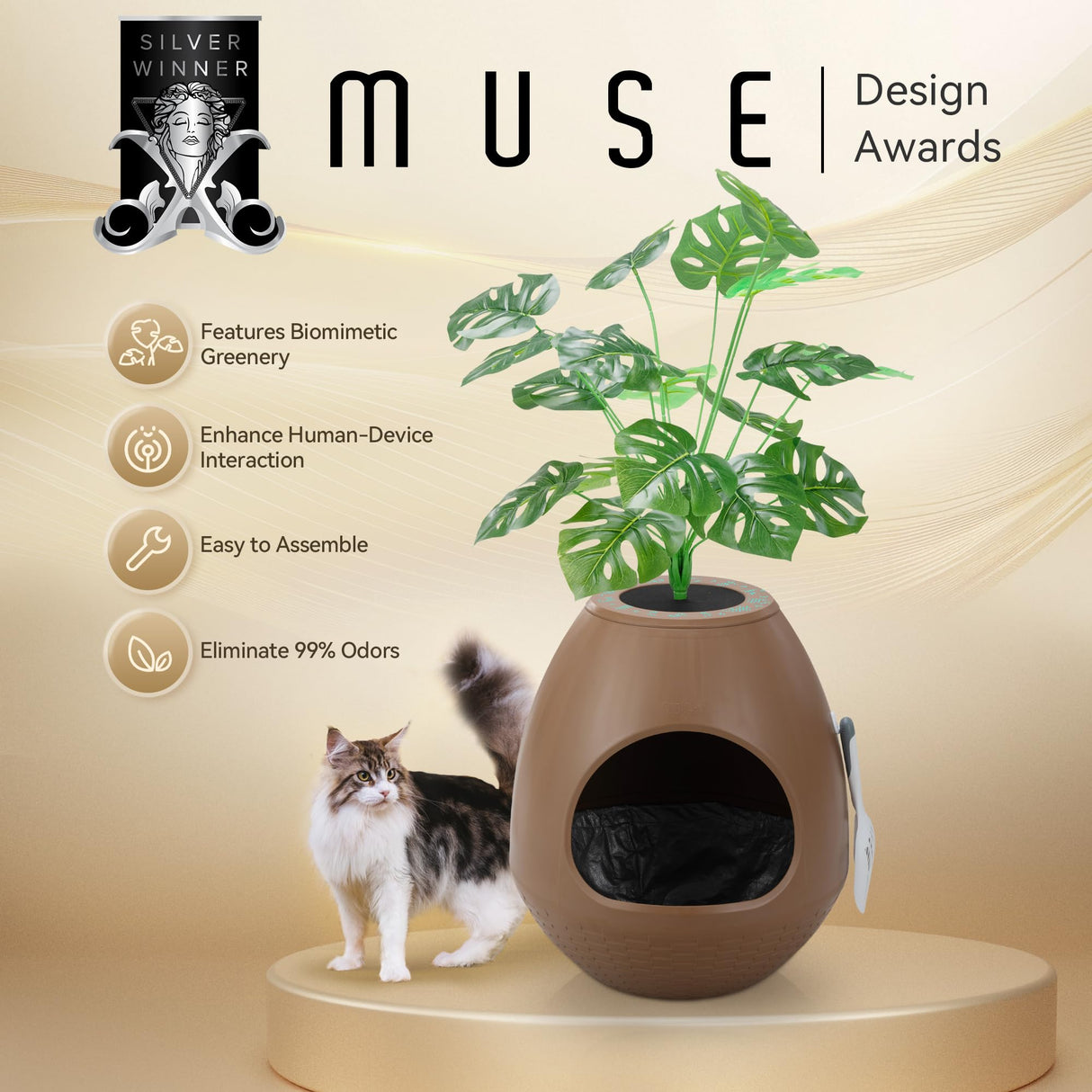 Eggloa6 Cat Litter Box Plant Enclosure – Secret Hidden Litter Box with Odor Removal Technology, Artificial Plants, and Scoop, Perfect for Housebreaking Cats and Small Pets (Brown) COZIWOW