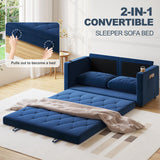 Lvifur 3-in-1 Loveseat Sleeper Sofa, Pull Out Sleeper Couch Full Size, Foldable Futon Sofa Bed for Small Space, Convertible Floor Couch with Side Pockets for Living Room (Blue) Lvifur