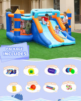 AirMyFun Inflatable Bounce House, Bouncy House with Double Slide,Jumping Bouncing House, Bounce Castle for Kids Indoor Outdoor, Playhouse with Basketball Rim, Pitching Game AirMyFun