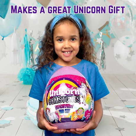 GirlZone Unicorn Gemstones Discovery Dig Kit, 13 Gemstone Dig with Slime and Precious Gems, Gift-Ready DIY Bracelet Kit, STEM Craft for Kids Age 12-14, Perfect for Valentine Gifts GirlZone