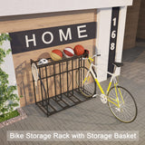 YiLifebes Stand Bike Racks for Garage, 4 Bike Stand Rack with Storage Basket, Metal Floor Bike Parking, Garage Organizer Suitable for Mountain, Hybrid, Adult and Kids Bikes YiLifebes