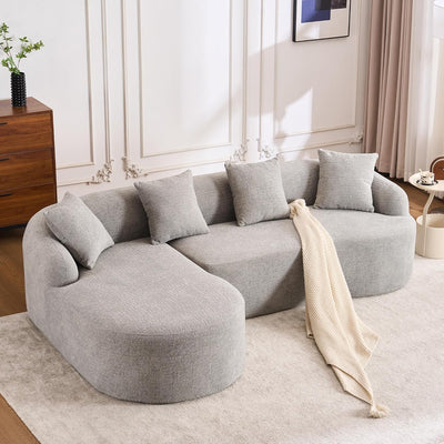 VYNELITO Oversized Sectional Sofa with Chaise for Living Room, 99" Modern Luxury Chenille 4-Seater Sofa Extra Wide Seat L-Shape Curved Cloud Couch with 4 Throw Pillows, Light Grey