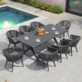 PURPLE LEAF 9 Pieces Outdoor Dining Set with Patio Aluminium Dining Table and Wicker Rattan Chairs Modern Furniture Cushions Sets for Backyard Indoor Decor Kitchen Grey PURPLE LEAF