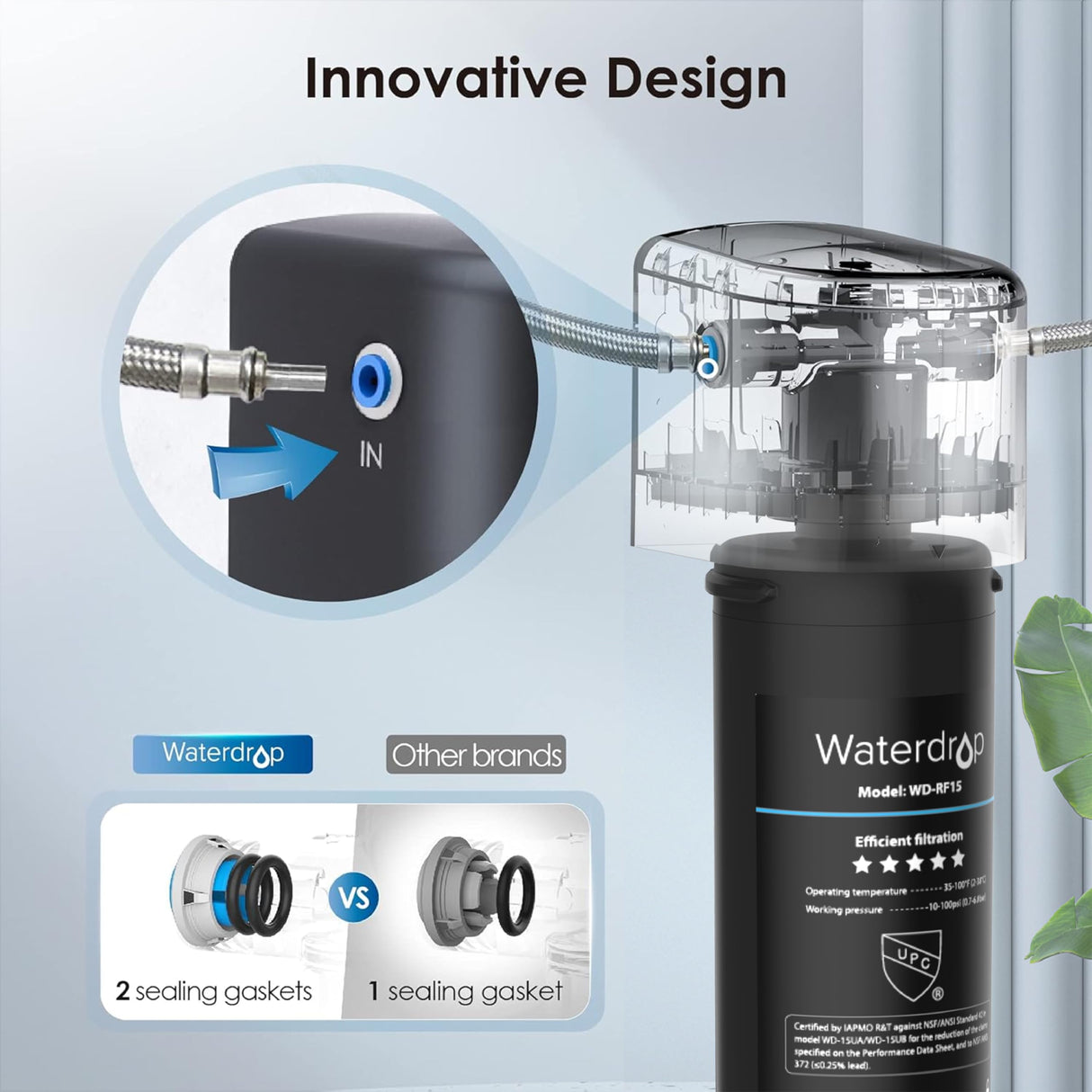 Waterdrop 15UA Under Sink Water Filter System, Reduces Lead, Chlorine, Bad Taste & Odor, Under Counter Water Filter Direct Connect to Kitchen Faucet, NSF/ANSI 42 Certified, 16000 Gallons, USA Tech Waterdrop