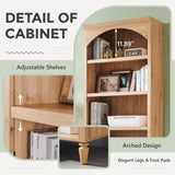 IFGET 76" Tall Arched Bookcase, Farmhouse 5 Tiers Large Arched Bookshelf Cabinet with Adjustable Shelves, Modern Wooden Book Shelf w/Storage and Open Display Shelves for Living Room, Office-Natural IFGET