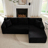 104 Inch Cloud Sectional Couch with L-Shape Chaise,Modern Upholstered Couches with Deep Seat,Corduroy Sponge Compressed Sofa for Living Room, Bedroom,No Assembly Required(Black) ZKJOLMN