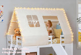 Spirich Kids Bunk Bed with Slide and Ladder, House Bed for Kids with Bed Tent, Playhouse Style Wooden Twin Loft Bed Frames with Roof, Windows, White Spirich