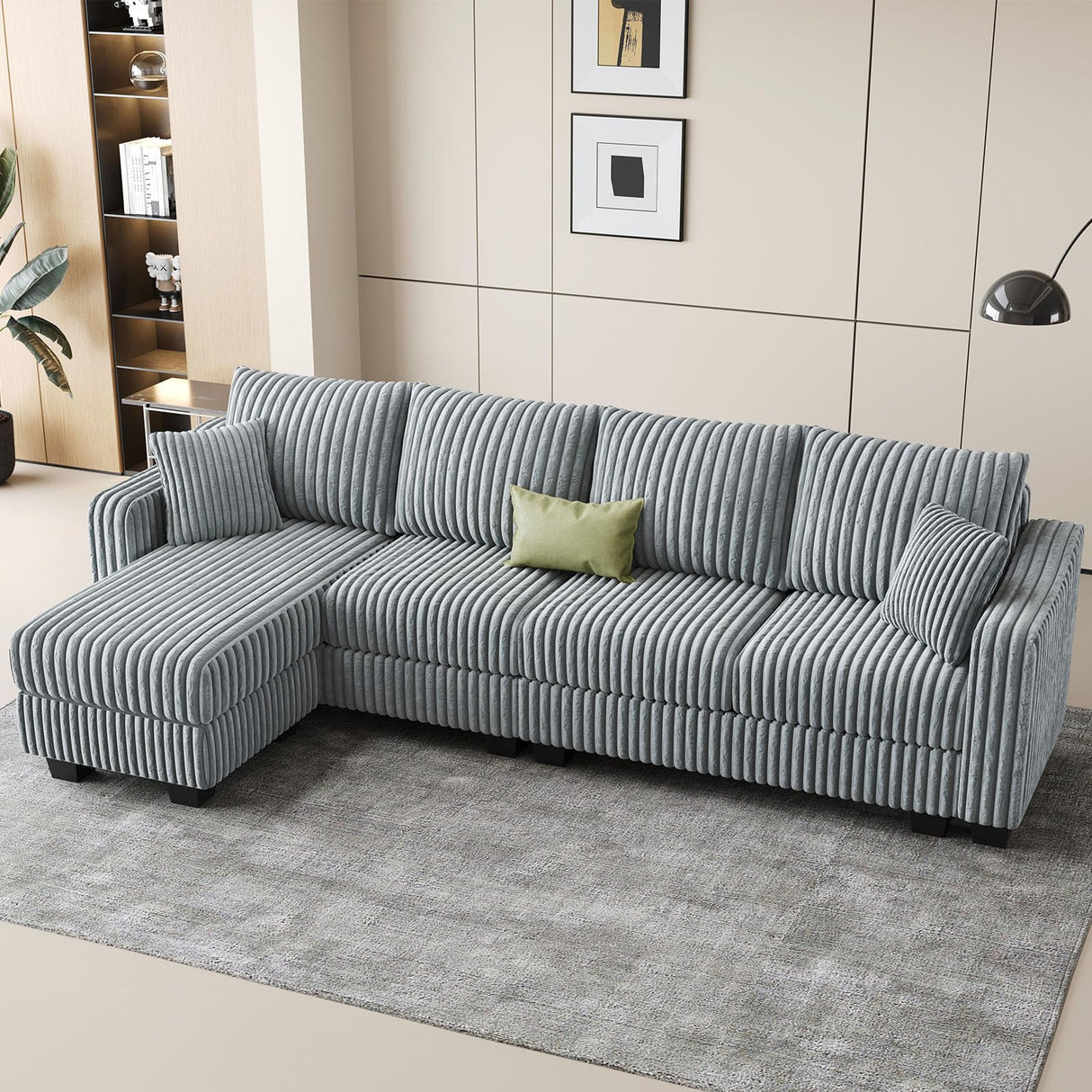 Belffin Sectional Couch with L-Shape Chaise L Shaped Couch with Ottoman Sectional Couches for Living Room Corduroy (Light Grey, L Shaped) Belffin