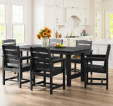 SERWALL 7-Piece Patio Dining Table Sets, Outdoor HDPE Dining Furniture Set with Umbrella Hole Cut-Out Table and 6 Chairs, Black SERWALL