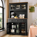 MU 71" Kitchen Pantry Cabinet with Charging Station, Tall Kitchen Hutch with Countertop, Drawers & Microwave Shelf, Food Storage Cabinet for Dining Room & Coffee Bar, Black MU