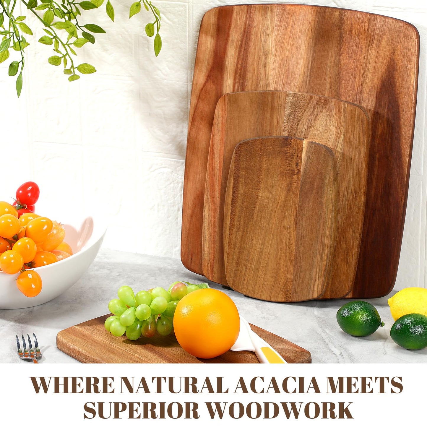 GlikCeil 12 Pcs Thick Acacia Wood Cutting Boards for Kitchen Reversible Wooden Chopping Board Set Double Sided Charcuterie Boards for Meat Cheese Meal, 14 x 11 Inches, 10 x 8 Inches, 8 x 5.5 Inches