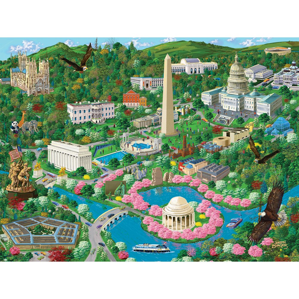 Bits and Pieces – 1000 Piece Jigsaw Puzzle for Adults – Washington D.C. City View - US Capital Scene Jigsaw Puzzle by Artist Joseph Burgess, Completed Puzzle Size: 20" x 27"