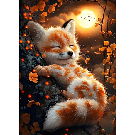 GDYEEH DIY 5D Cute Fox Diamond Art Kits, Round Full Drill Sparkling Fantasy Fox Diamond Painting Picture, Moonnight Painting by Numbers Art Kits for Adults Beginners Home Wall Decor 12x16 inch GDYEEH
