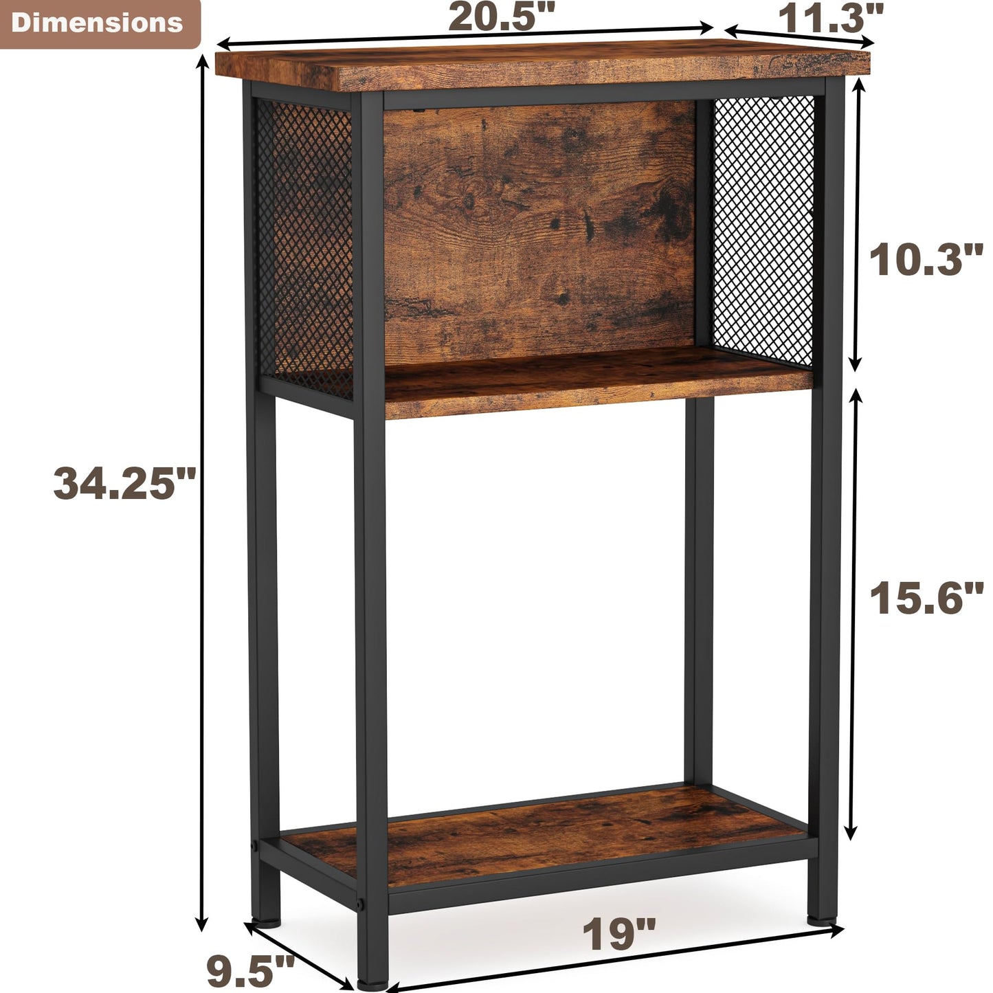 BSONE 5-10 Gallon Fish Tank Stand, Small Aquarium Stand Shelf, 0.71" Thickened Tabletop, 20.5" W×11" D ×34.3" H , Rustic Brown