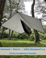 Sunyear Hammock Camping with Rain Fly Tarp and Net, Portable Camping Hammock Double Tree Hammock Outdoor Indoor Backpacking Travel & Survival, 2 Tree Straps,100% Waterproof Black Bundle Sunyear