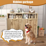 HSSZXFR 13 Gallon Trash Can Cabinet Wooden Fluted Furniture, Double Garbage Cabinet for Kitchens, Tilt Out Trash and Recycle Can Cabinet Combo Free Standing (Light Wood) HSSZXFR