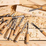 Falling in Art 12Pcs Wooden Carving Chisel Set, Woodworking Tools Set with a Leather Pouch, Full Size Knife Gouge Kit for Carving Projects, Ideal for Beginners and Professionals Falling in Art