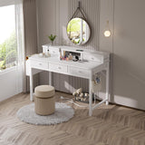 Lufeiya White Computer Desk with Fabric Drawers for Home Office, 40 inch Vanity Makeup Desk with Drawers Storage for Bedroom, Writing Study Table with Power Outlet & Monitor Stand, White Lufeiya