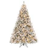 Goplus 3-Minute-Setup Pre-Lit Snow Flocked Christmas Tree, 8ft Artificial Hinged Xmas Tree with 600 Warm-White LED Lights, 1370 Branch Tips, Upgraded Metal Stand, for Office Home Holiday Decor Goplus