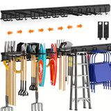 Housolution Heavy Duty Garden Tool Organizer 64 Inch - 18Pack Carries 570 lbs, Garage Tool Organizer Storage System, 4 Rails with 12 Adjustable Hooks, Tool Holder Wall Mount for Warehouse, Workshop Housolution