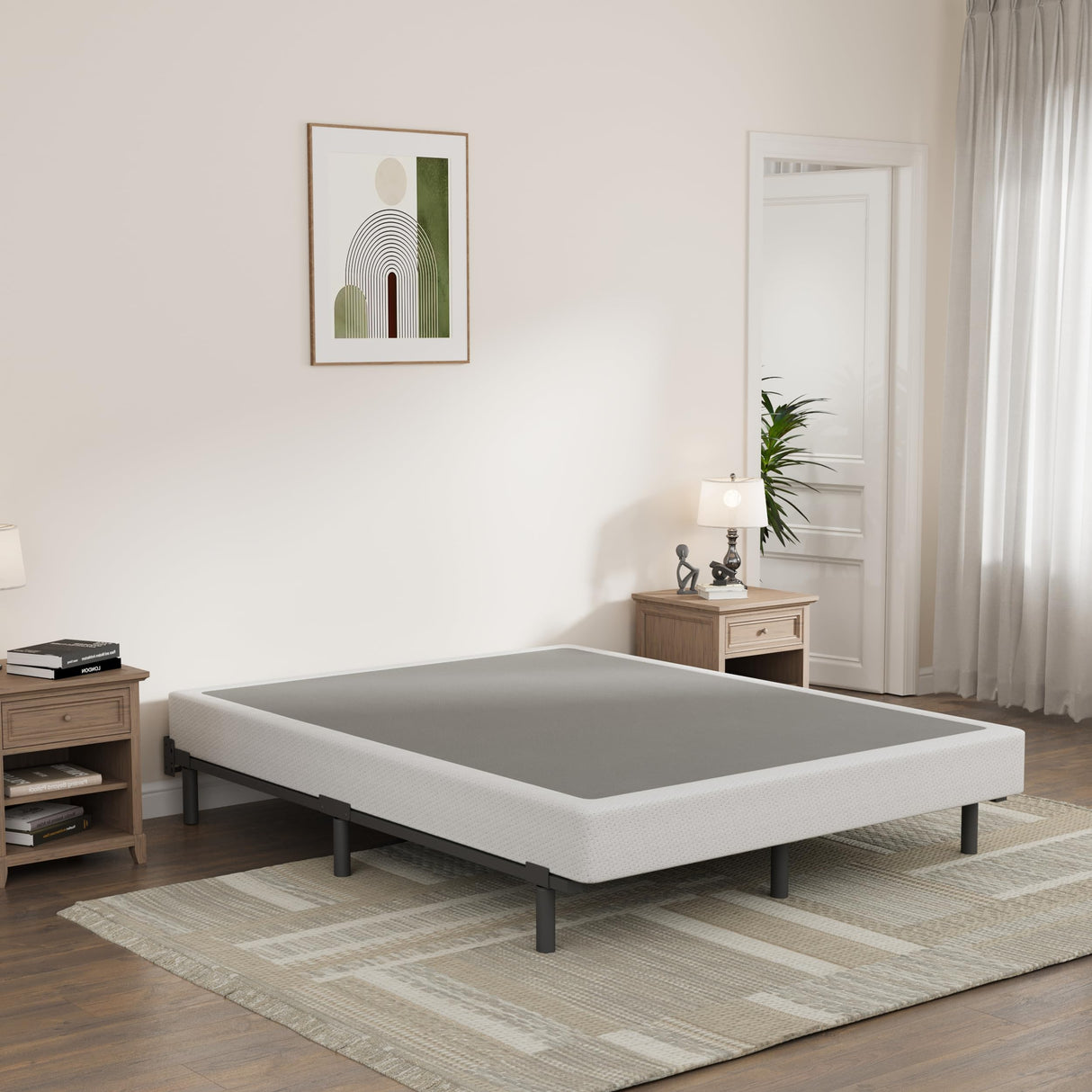 Bedsnus King Size Box Spring and Cover Set, 9 Inch High Profile Metal BoxSpring, Heavy Duty Structure Mattress Foundation, Noise Free, Non-Slip, Easy Assembly Bedsnus