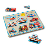Melissa & Doug Vehicles Sound Puzzle - Wooden Peg Puzzle With Light-Activated Sound Effects (8 pcs) Puzzles for Toddlers, Wooden Puzzles For Kids Ages 2+ Melissa & Doug