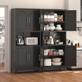 Polup Kitchen Pantry Cabinet, 75" H Kitchen Hutch with Microwave Stand, Food Cupboard with Countertop, Metal Storage Cabinet with Doors and Shelves for Living & Dining Room, Black - Assemble Required Polup