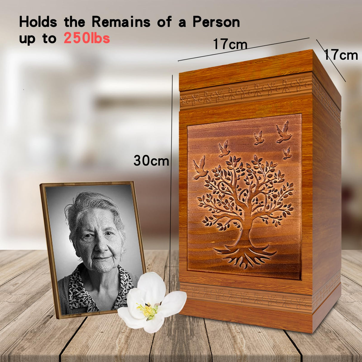 Vocpy Handmade Solid Wooden Urn, Urns for Human Ashes Adult Male or Female, 250lbs Engraved Tree of Life Cremation Urns Box(Tree of Life) Vocpy
