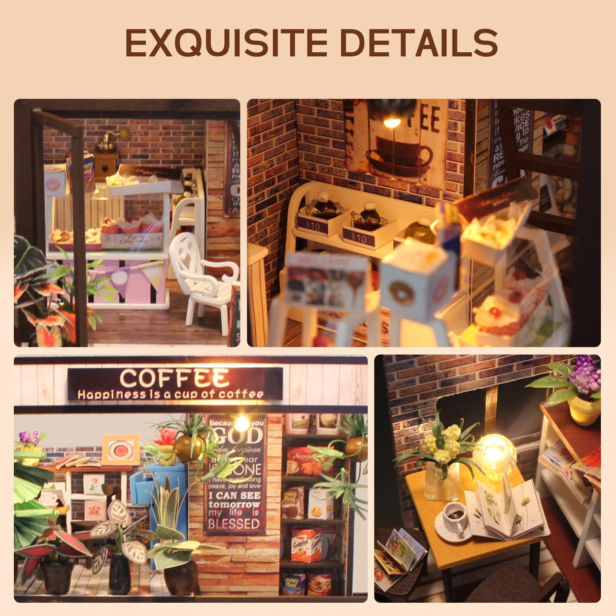 Flever Dollhouse Miniature DIY House Kit Creative Room with Furniture for Romantic Valentine's Gift(Time of Coffee) Flever