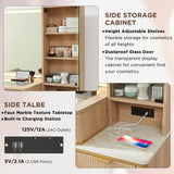 T4TREAM Makeup Vanity Desk with 36" HD Lighted Mirror, 48" Big Modern Vanity Desk with Mirror and Lights, Dressing Table with 5 Drawers & Shelves, Glass Top for Bedroom (Natural Oak) T4TREAM