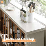 AMERLIFE 63" Buffet Sideboard Cabinet with Storage, Modern Farmhouse Cabinet with 4 Glass Doors & Adjustable Shelf, Wood Buffet Table Cabinet for Kitchen Dining Room Living Room, White AMERLIFE