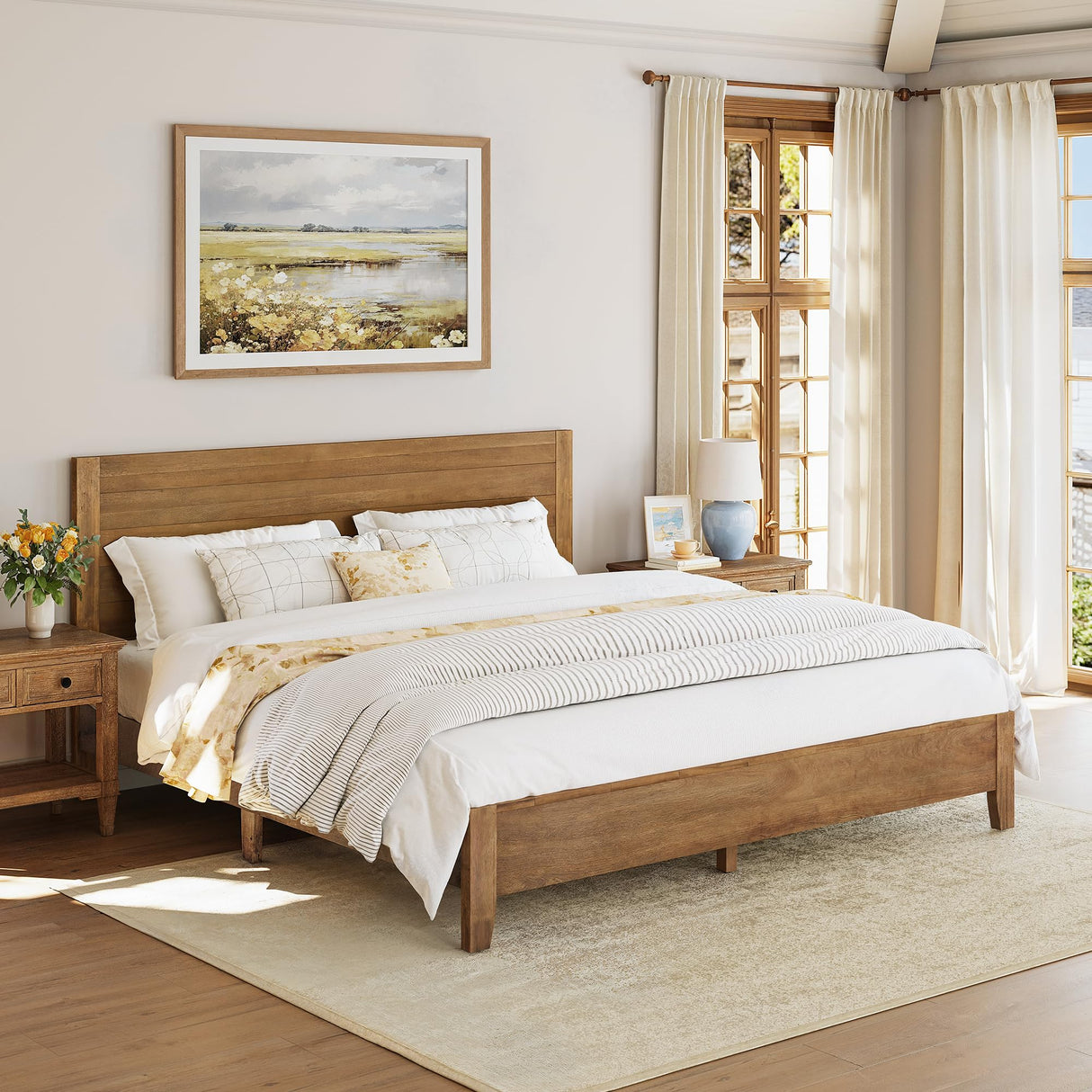 Cozyman Bed Frame King Size, Acacia Wood Platform with Headboard, No Box Spring Needed, 800lb Capacity, Non-Slip Without Noise, Easy Assembly, Dark Wood Cozyman