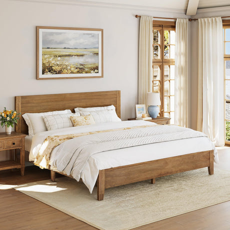 Cozyman Bed Frame King Size, Acacia Wood Platform with Headboard, No Box Spring Needed, 800lb Capacity, Non-Slip Without Noise, Easy Assembly, Dark Wood Cozyman