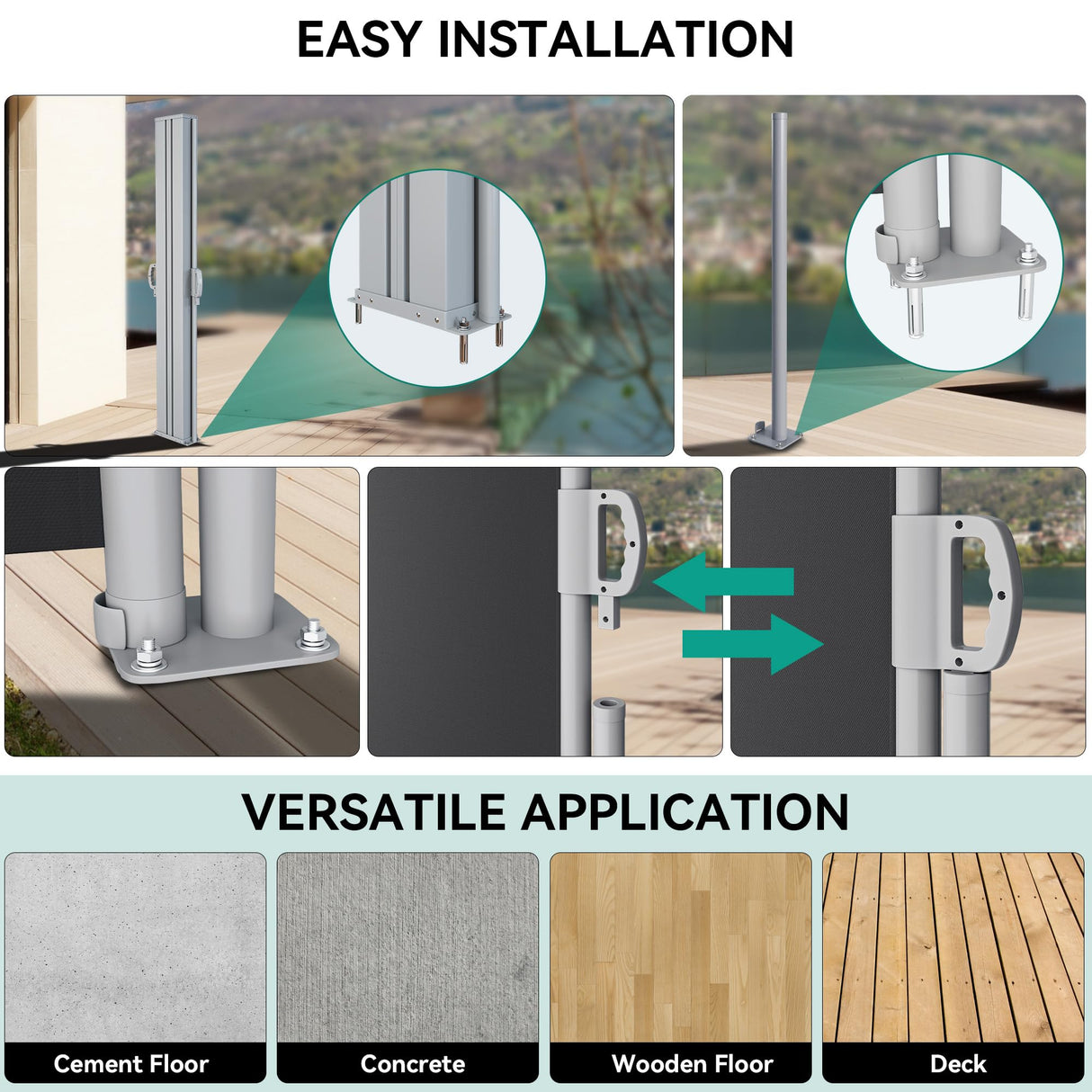 DWVO 236''X 71'' Double Side Awning Retractable Side Awning Folding Privacy Screen Privacy Fence Waterproof UV-Resistant Privacy Awning Outdoor for Garden, Deck, Patio, Pools, Balcony, Black DWVO