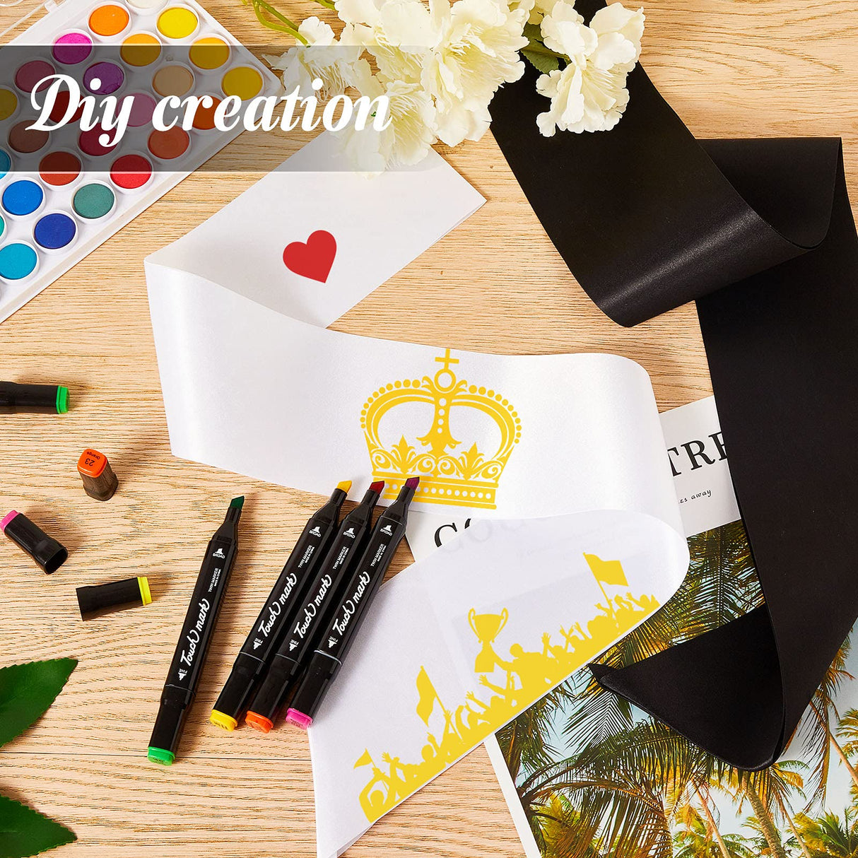 24 Pieces Satin Sash Blank Sashes Pageant Sash Blank Sashes Plain Sashes DIY Plain Sashes Satin Sashes for Wedding Party Decoration Personalized Pageant Your Text Here (Black, White) Waydress