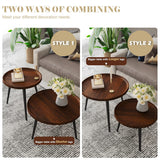 Semjar 2-Piece Mid Century Modern Round Walnut Coffee Table Set for Living Room,Easy Assembly Nesting Coffee Tables,Small Circle Coffee Side Tables for Sofa Bedside Office Balcony Semjar
