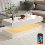 Uspeedy 47.3IN High Glossy LED Coffee Table,APP LED Lights,Black/White, Modern Furniture for Living Room (White) Uspeedy