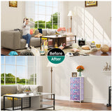 YITAHOME Purple Dresser with 4 Drawers - Storage Tower Unit, Kids Dresser for Bedroom, Living Room, Closets - Sturdy Steel Frame, Wooden Top & Easy Pull Fabric Bins YITAHOME