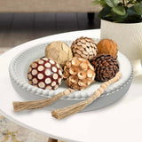 dwellington Beaded Wood Decorative Bowl, 10.63" Farmhouse Wooden Bowl White Wash Decorative Tray for Home Decor dwellington