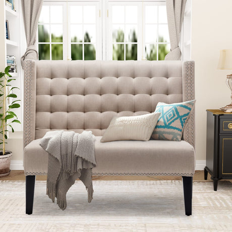 46" Small Modern Loveseat Settee Sofa 2-Seat Sofa Couch Tufted Love Seat Dining Bench with Nail Head Trim Back Banquette Sofas for Living Room Small Space Entryway Hallway Khaki Tongli