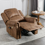 HAOMARKETS Classic Power Recliner Chair with Massage and Heat, Breathable Faux Leather Electric Recliner with USB Port, Overstuffed Reclining Sofa with Rivets for Living Room, Brown HAOMARKETS
