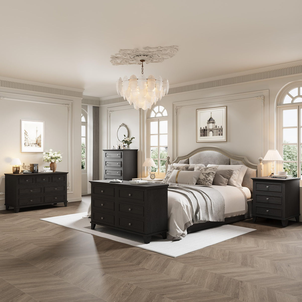 IDEALHOUSE 7 Drawer Dresser, Large Wooden Storage Chest of Drawers with Exquisite Metal Handles, 47" Wide Dresser TV Stand, Drawer Organizer for Bedroom, Living Room, Hallway, Entryway, Black IDEALHOUSE