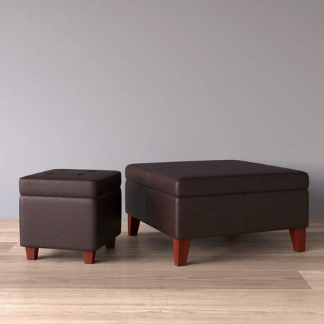 Homepop Home Decor |K2380-E155 | Luxury Large Faux Leather Square Storage Ottoman | Ottoman with Storage for Living Room & Bedroom, Distressed Brown HomePop