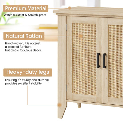 IDEALHOUSE Buffet Cabinet, Rattan Storage Cabinet with Doors and Shelves, Accent Cabinet Sideboard Wood Console Cabinet with Storage Entryway Cabinet for Living Room, Dining Room, Hallway - WoodArtSupply