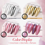 Born Pretty Chrome Nail Powder Metallic Mirror Powder Holographic Pigment Powder Manicure Nail Art Decoration Sets Silver Gold Pink Rose Gold 4 Boxes Born Pretty