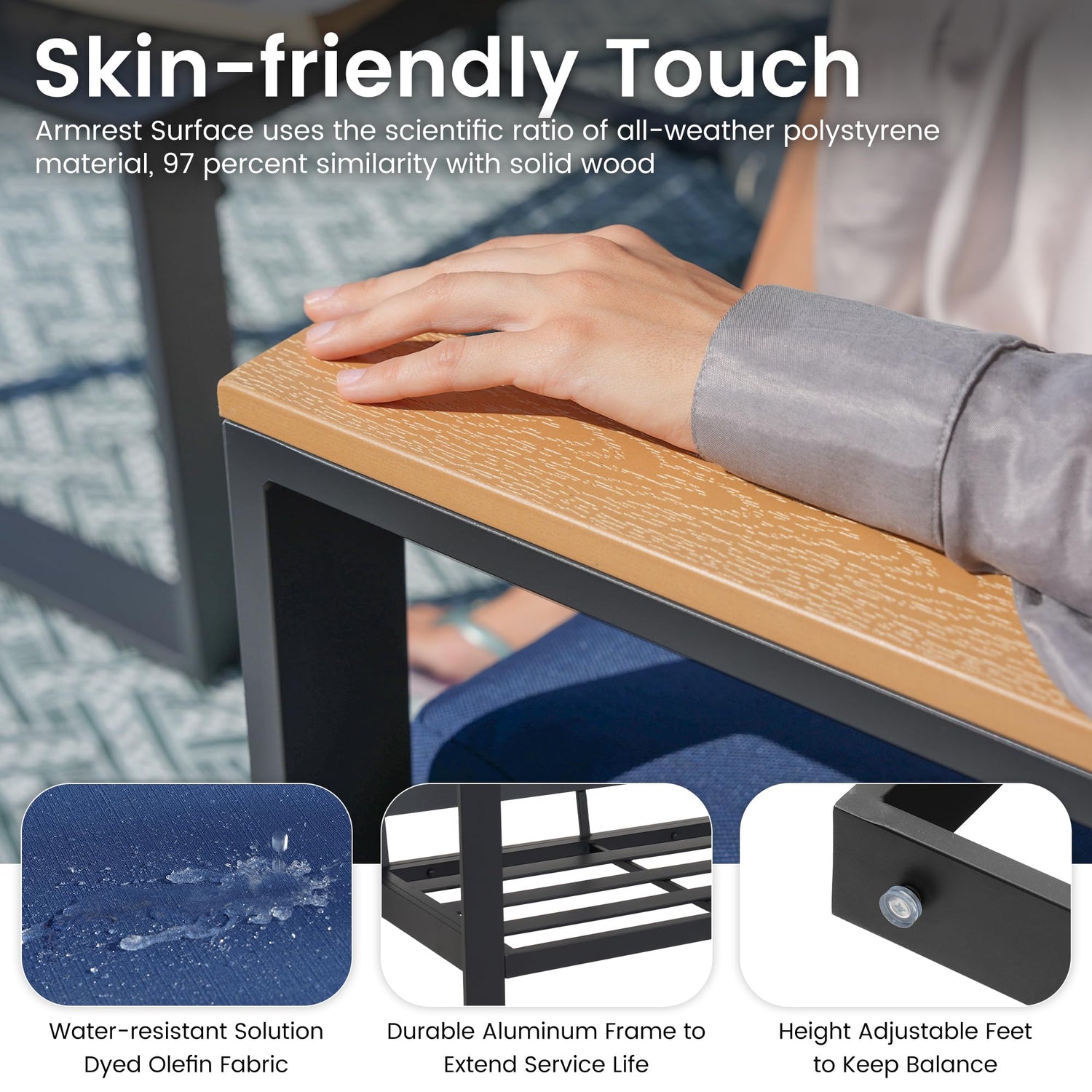 Sundale Outdoor Patio Furniture Aluminum Loveseat, All-Weather Outdoor Metal Sofa Couch with 6” Olefin Cushion & Dark Grey Frame, Outdoor Seating for Garden Deck Porch(Navy Blue) Sundale Outdoor