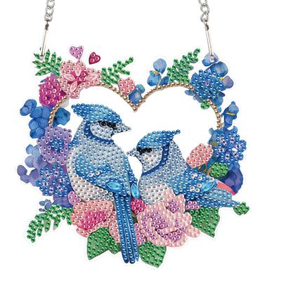 AiYuanzsh Diamond Art Painting Ornament Flowers and Birds Blue Hanging Sign Set Diamond Art Hanging Wall Art DIY 5D Crystal Rhinestone Pendant Kits for Wall Door Window Decorations