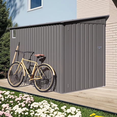 Jaxenor 4x9 FT Lean to Shed with Windows, Metal Sheds & Outdoor Storage with 6 Vents and 1 Side Open Door, Outdoor Storage Shed Waterproof for Backyard, Garden, Patio, Gray Jaxenor