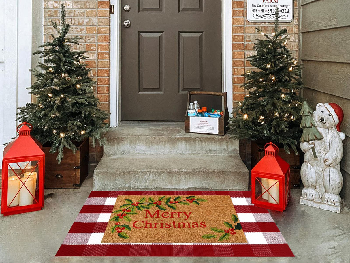 Ckorzen Red and White Plaid Rug, 28" x 43" Christmas Front Porch Outdoor Rug, Handwoven Cotton Washable Rug for Layered Door Mats, Holiday Entryway and Home Décor Ckorzen