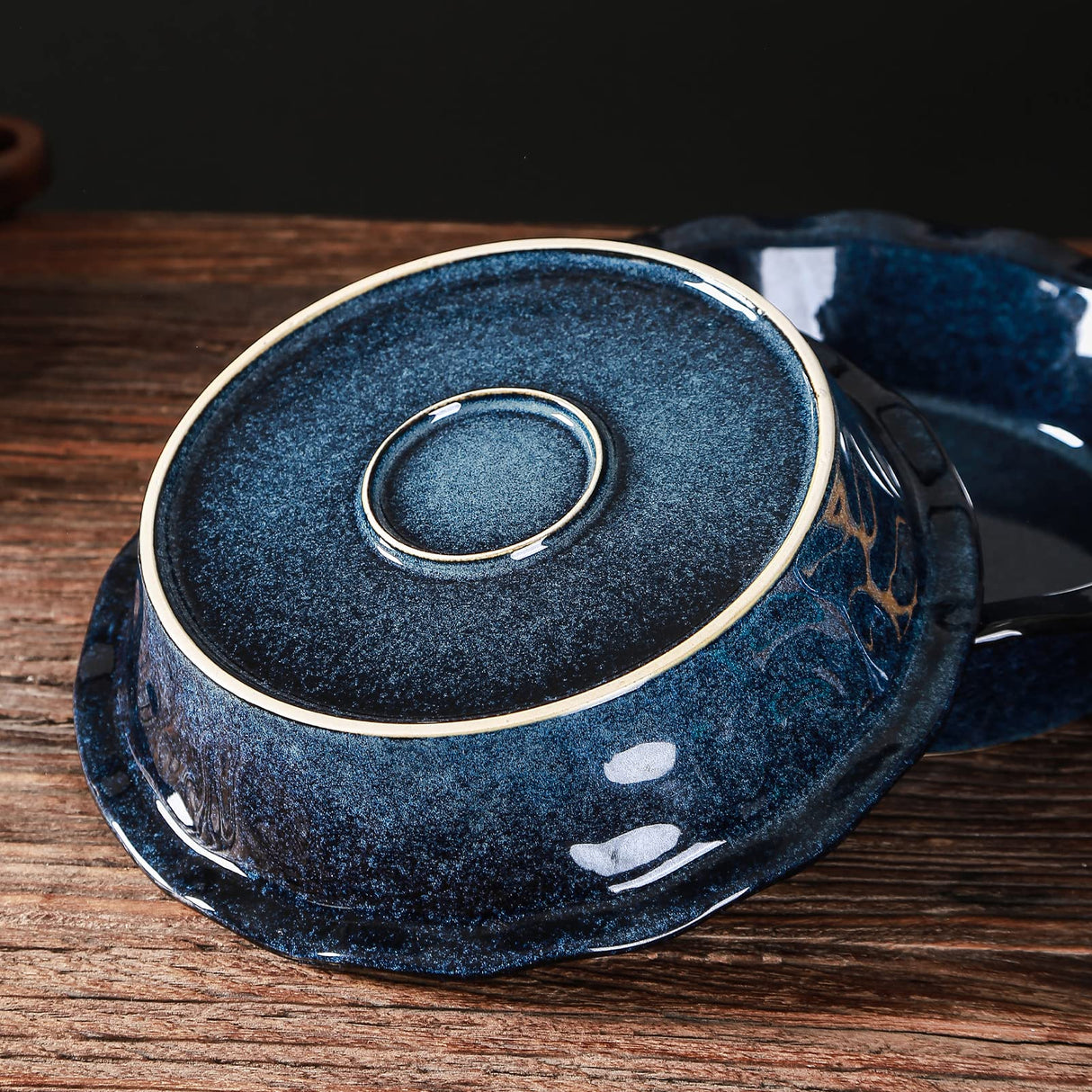 vicrays Ceramic Pie Pan for Baking - 9 inch Pie Plate, Round, Fluted and Deep Pie Dish for Tart, Pizza, Apple Pie, Quiche, Pot Pies, Cake - Reactive Glaze (Starry Blue) vicrays